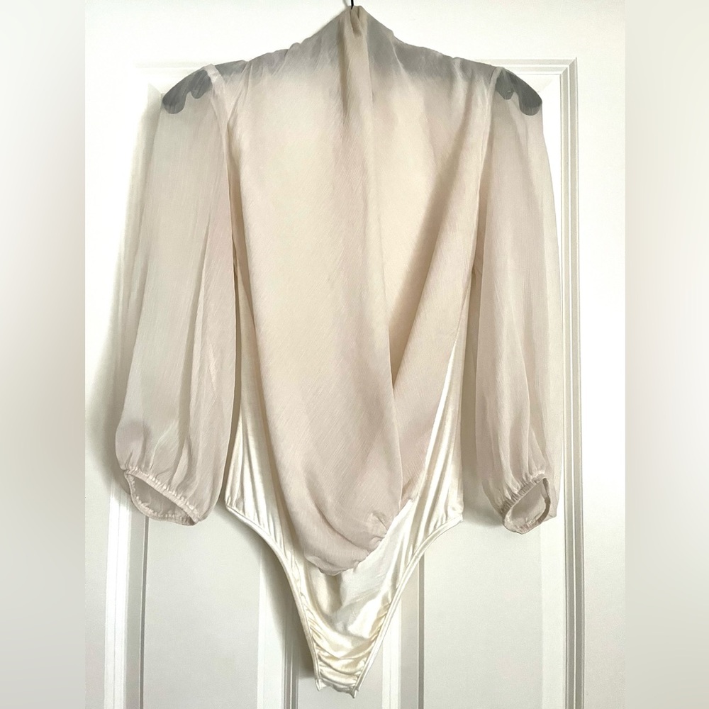 Ivory Organza Bodysuit Blouse
